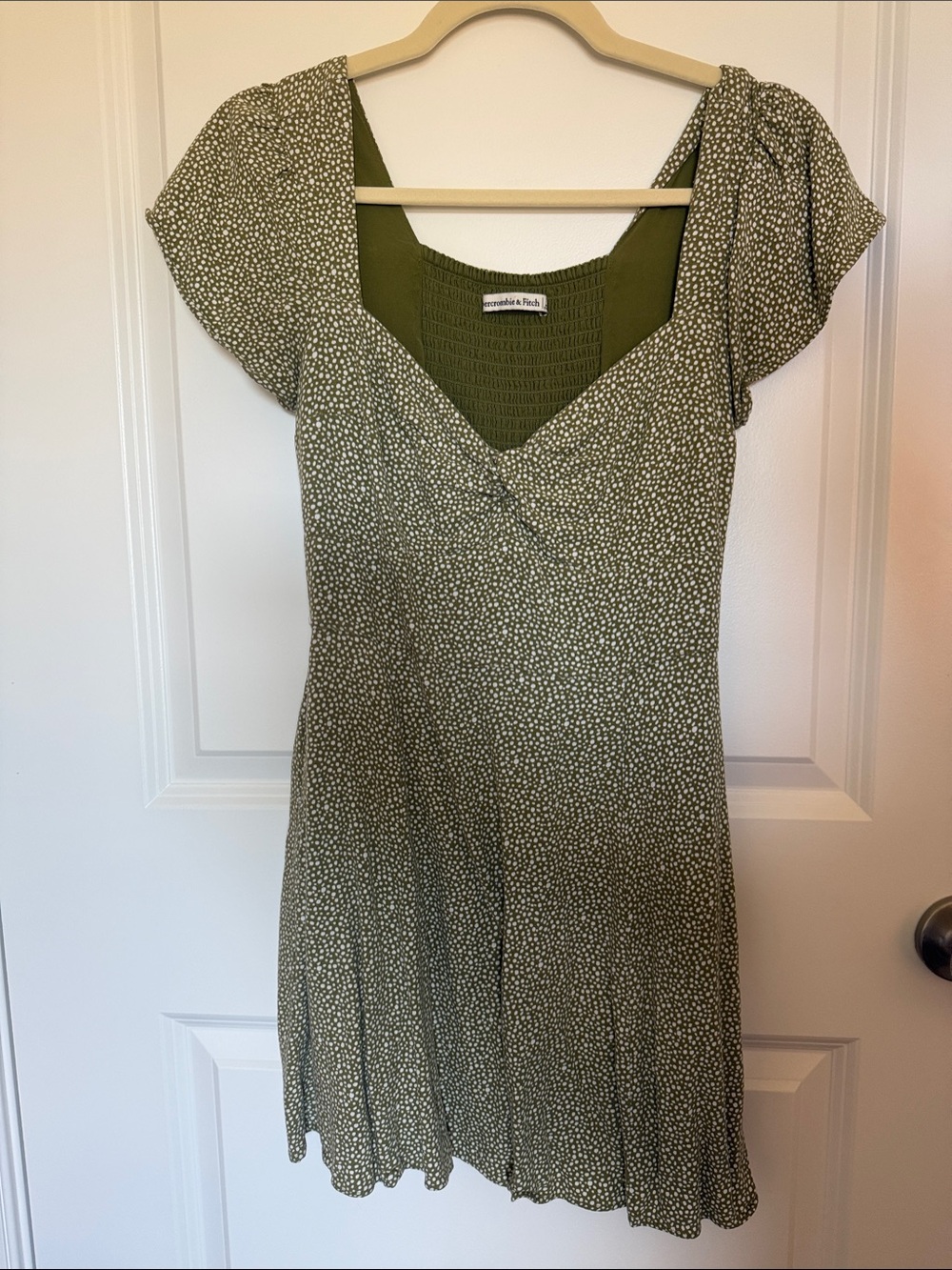 Abercrombie & Fitch Olive Green Microdot Wrap-Style Midi Dress